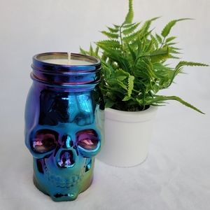 Rainbow Skull Candle Vanilla Breeze Scented 16oz Jar Candle